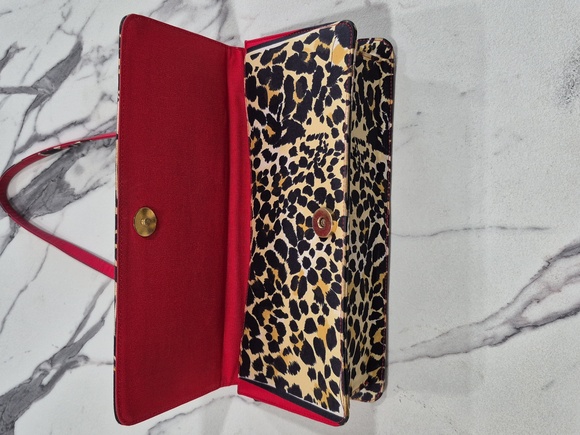 Stuart Weitzman Leopard Mini Bag, Tan & Black Animal Print w Red, Vintage - Picture 6 of 14